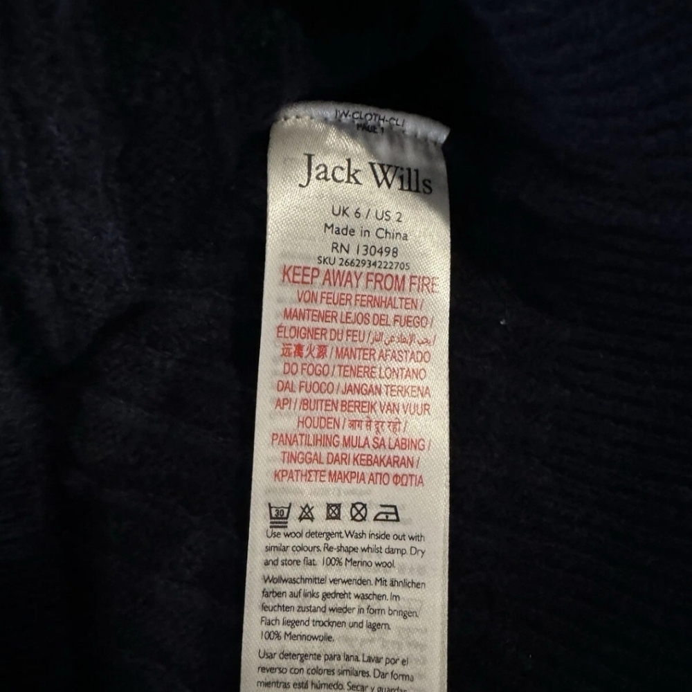 Jack Willis Merino Wool Crewneck Size Uk 8 US 4..100% Wool. - Picture 3 of 6